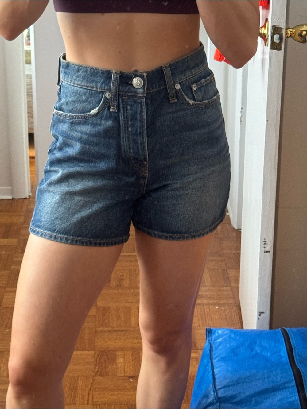 rag & bone Medium Blue High-Rise Denim Shorts